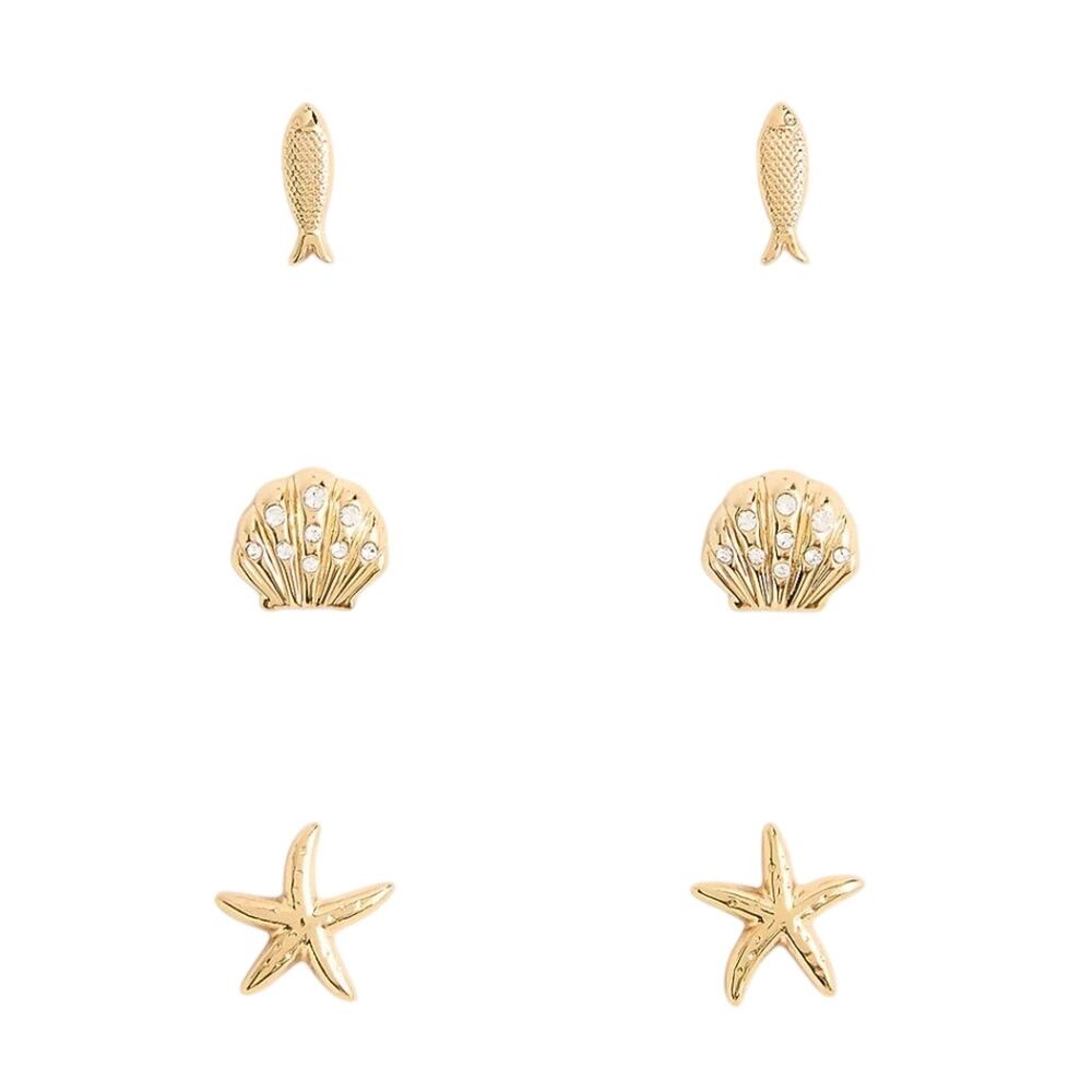 NWT JCrew Seashell Stud Earrings Set of Three in Rich Gold